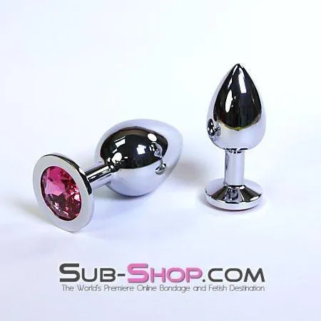 2309HS-SIS      Sissy Boy Chromed Steel Crystal Anal Plug. Small Plug. Fuchsia Crystal