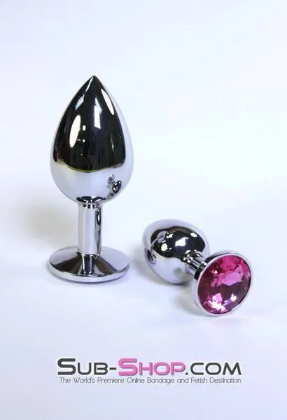 2309HS-SIS      Sissy Boy Chromed Steel Crystal Anal Plug. Small Plug. Fuchsia Crystal