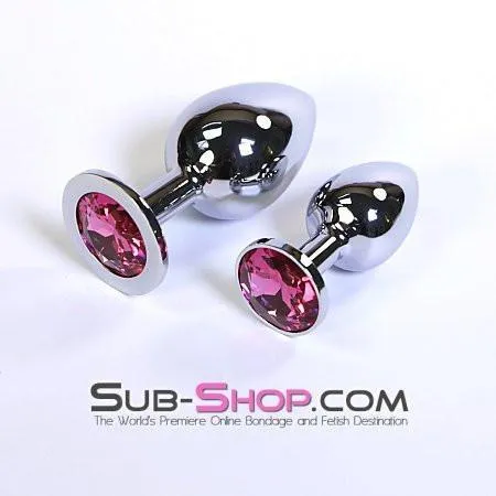 2309HS-SIS      Sissy Boy Chromed Steel Crystal Anal Plug. Small Plug. Fuchsia Crystal