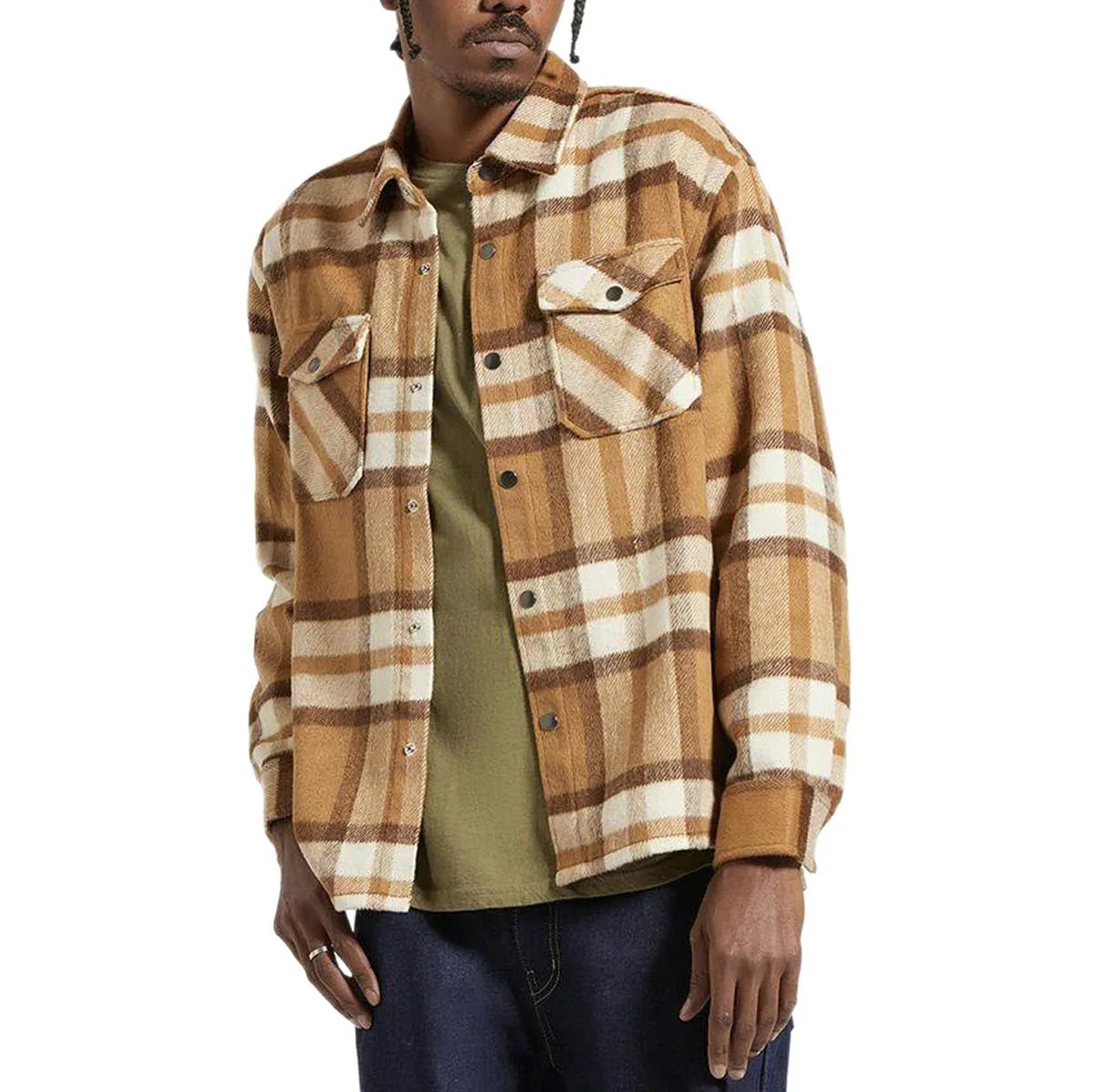 Brixton Selden Soft Brushed Flannel Shirt - Tan/Bison