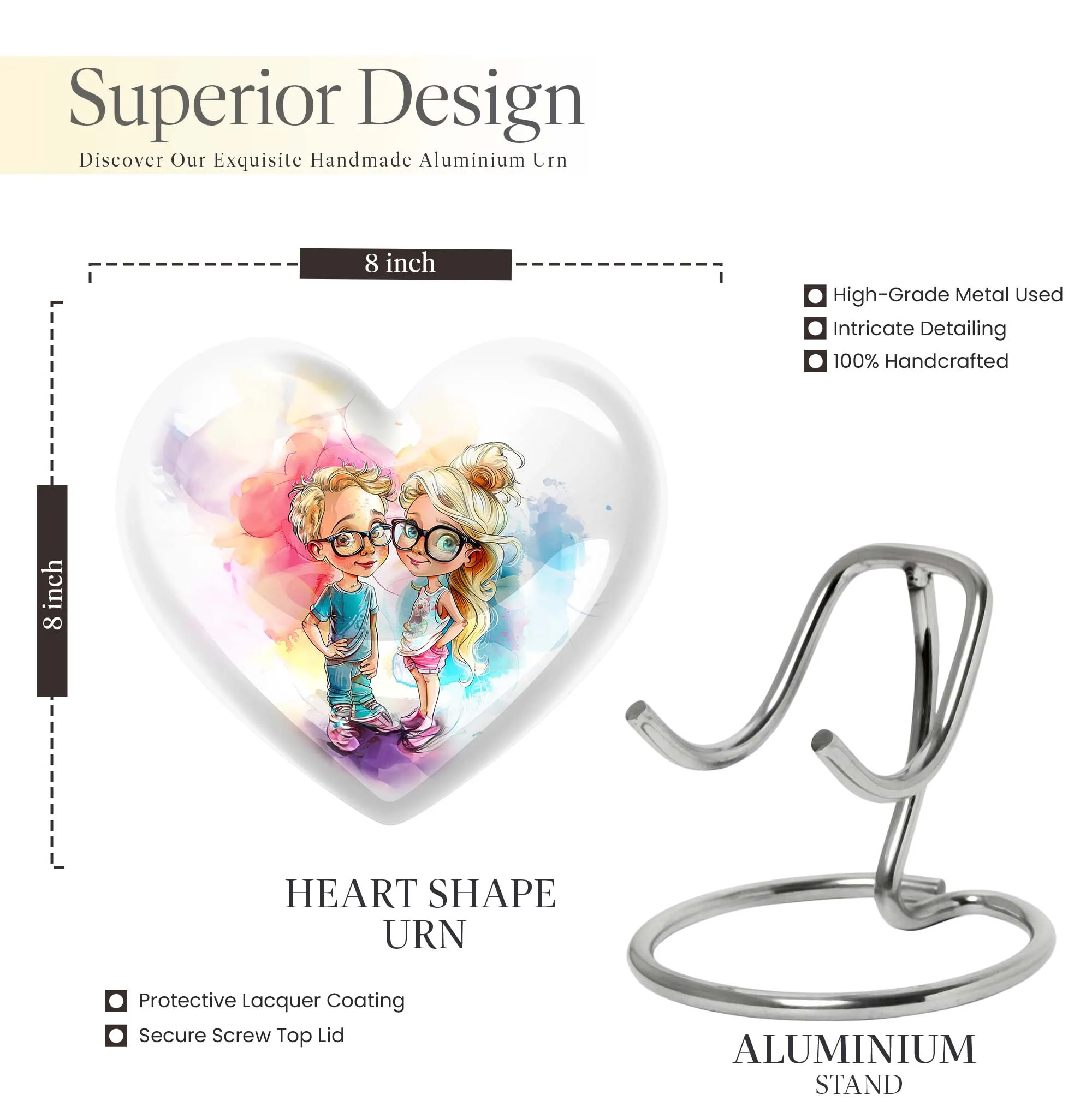Brother and Sister Cremation Urn showcasing Heart Design