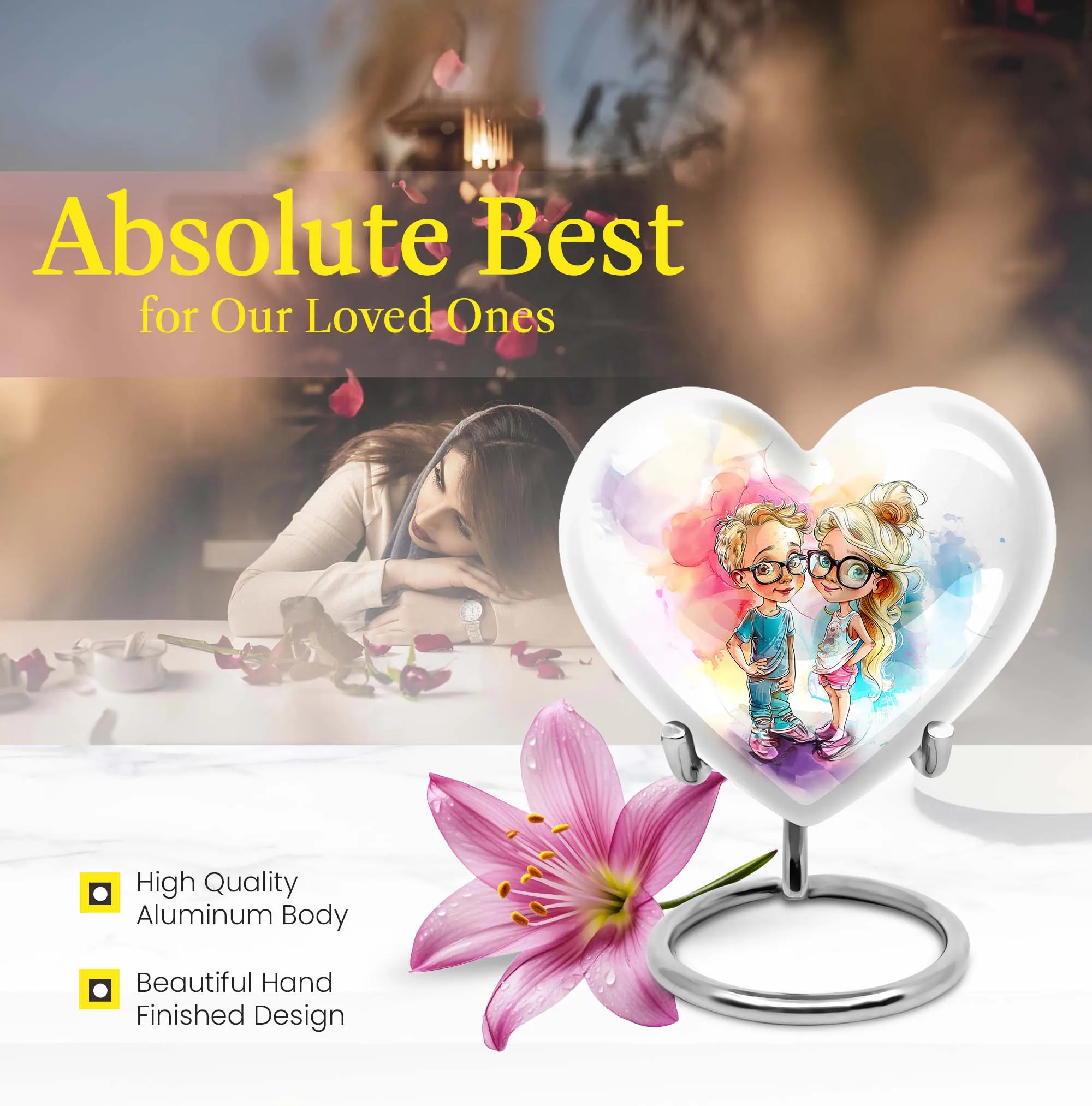 Brother and Sister Cremation Urn showcasing Heart Design
