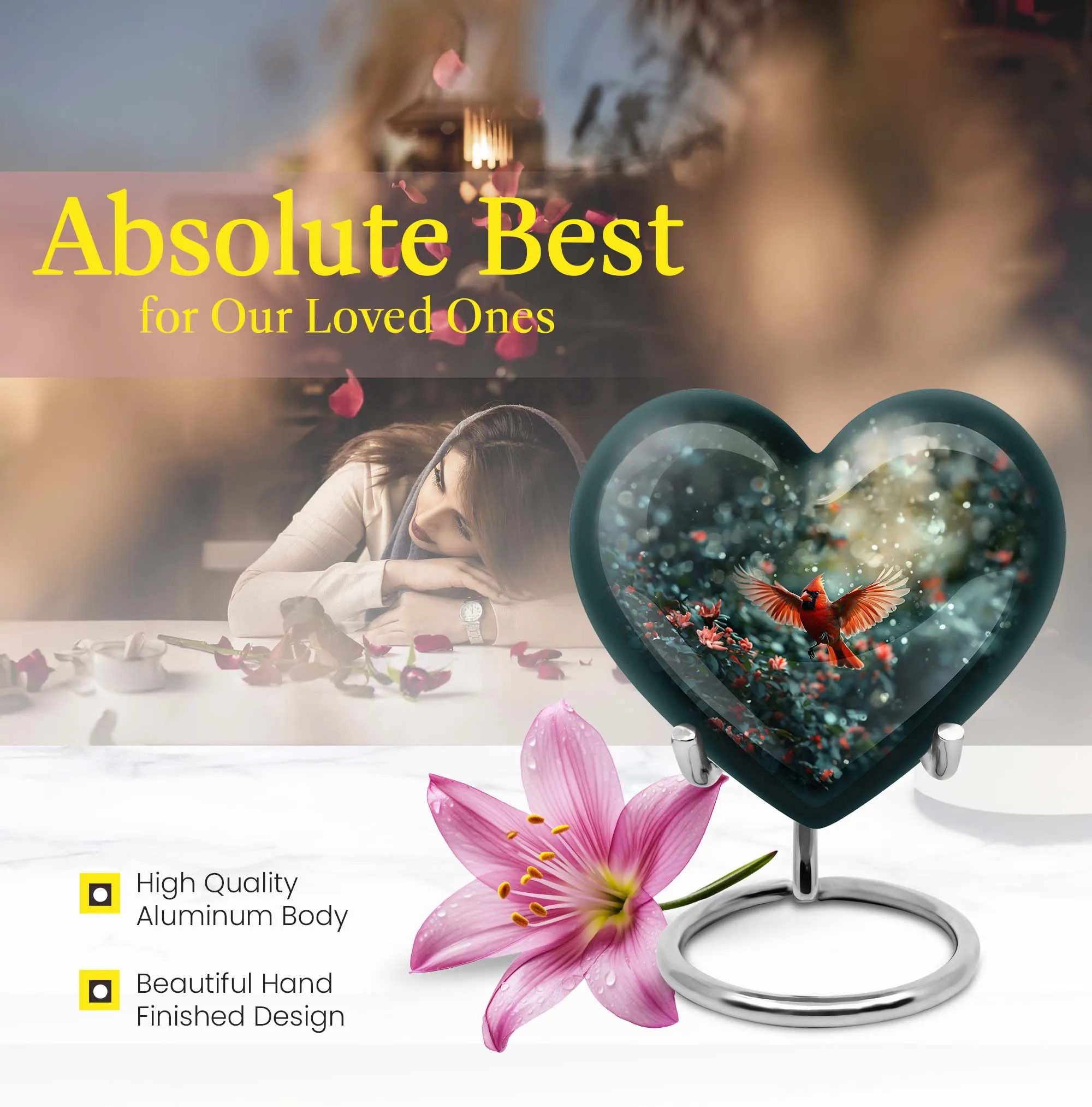 Cardinal Bird Tribute, Majestic Memorial Urn for Adult Male