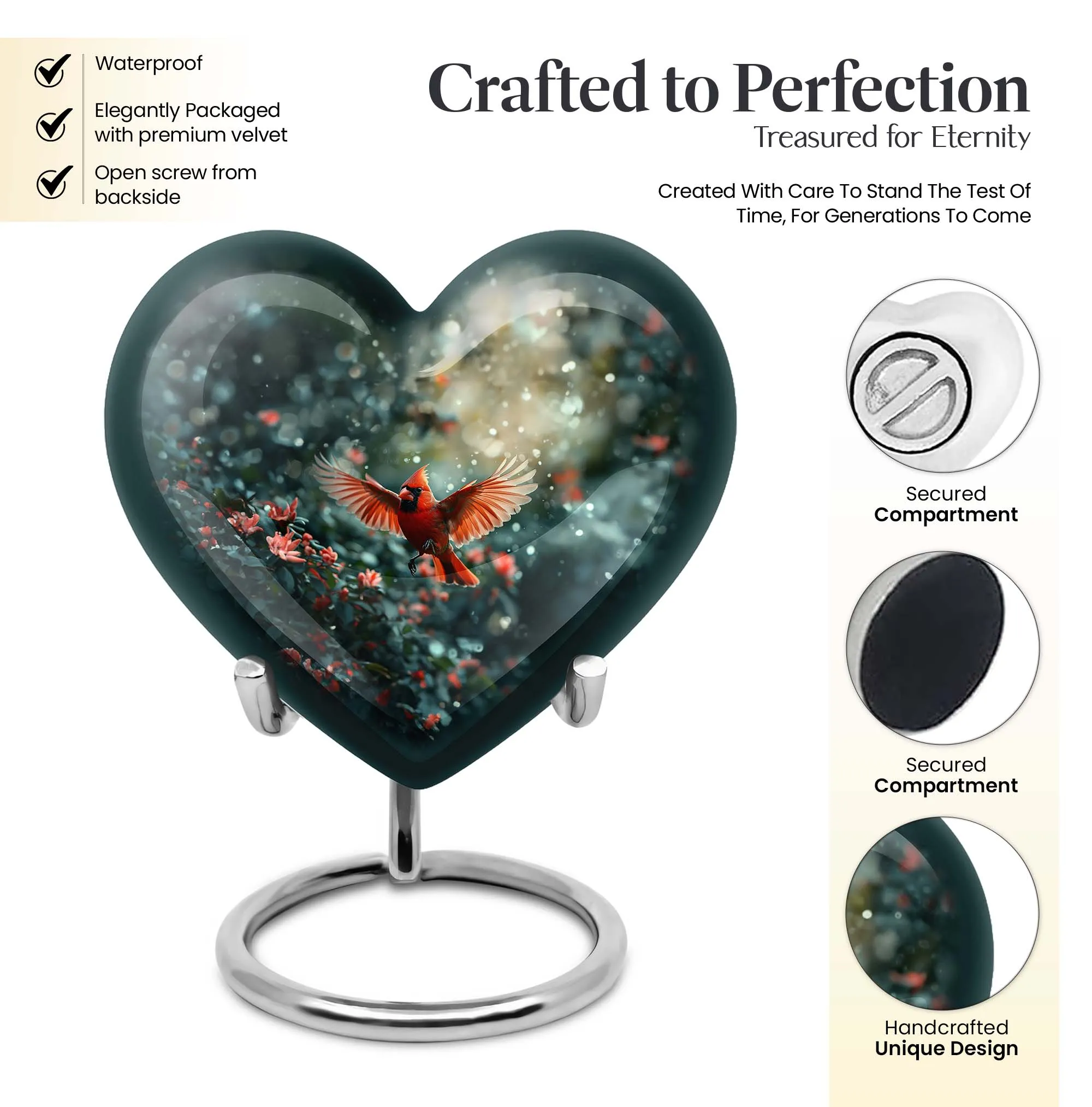 Cardinal Bird Tribute, Majestic Memorial Urn for Adult Male