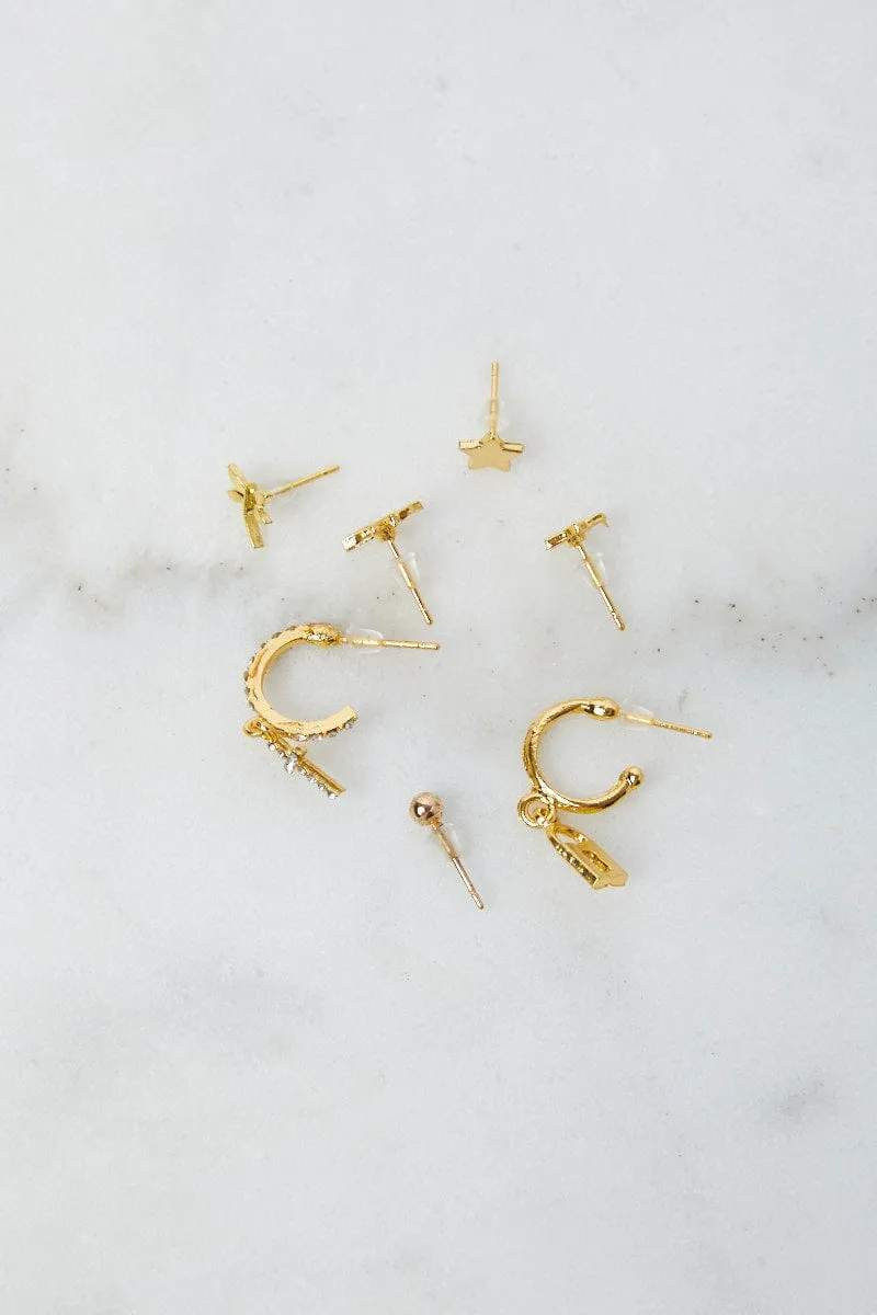 Gold 9 Pack Stud Earrings Multi Pack