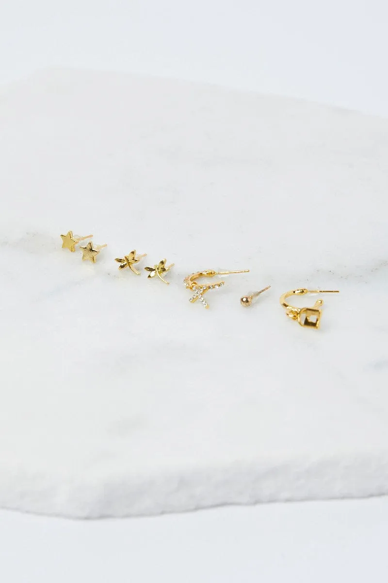 Gold 9 Pack Stud Earrings Multi Pack