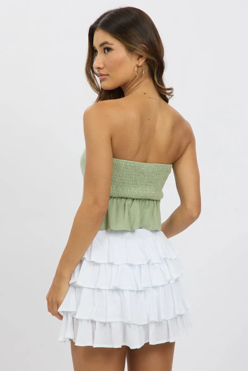 Green Tube Top Strapless Open Front Linen Blend