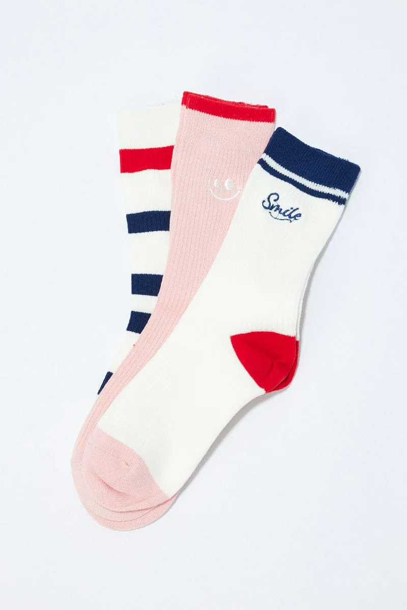 Multi 3 Pack Crew Socks