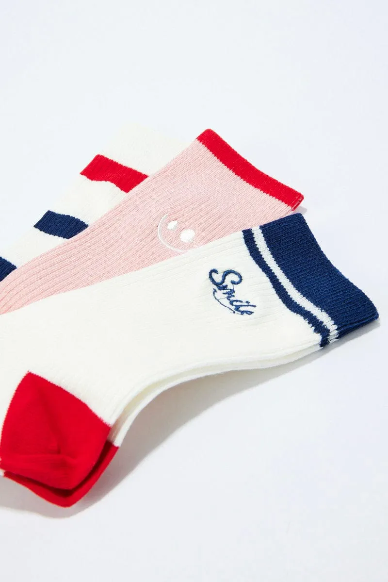 Multi 3 Pack Crew Socks