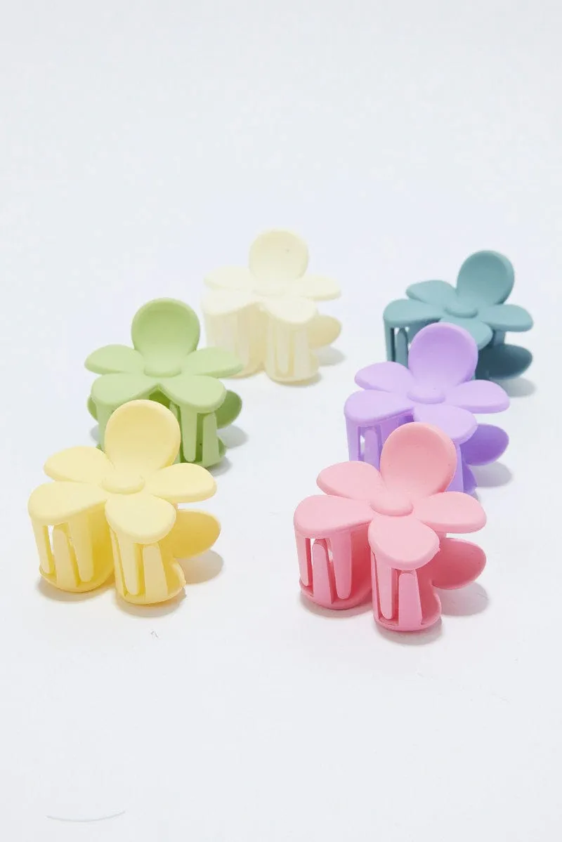 Multi 6 Pack Flower Claw Clips