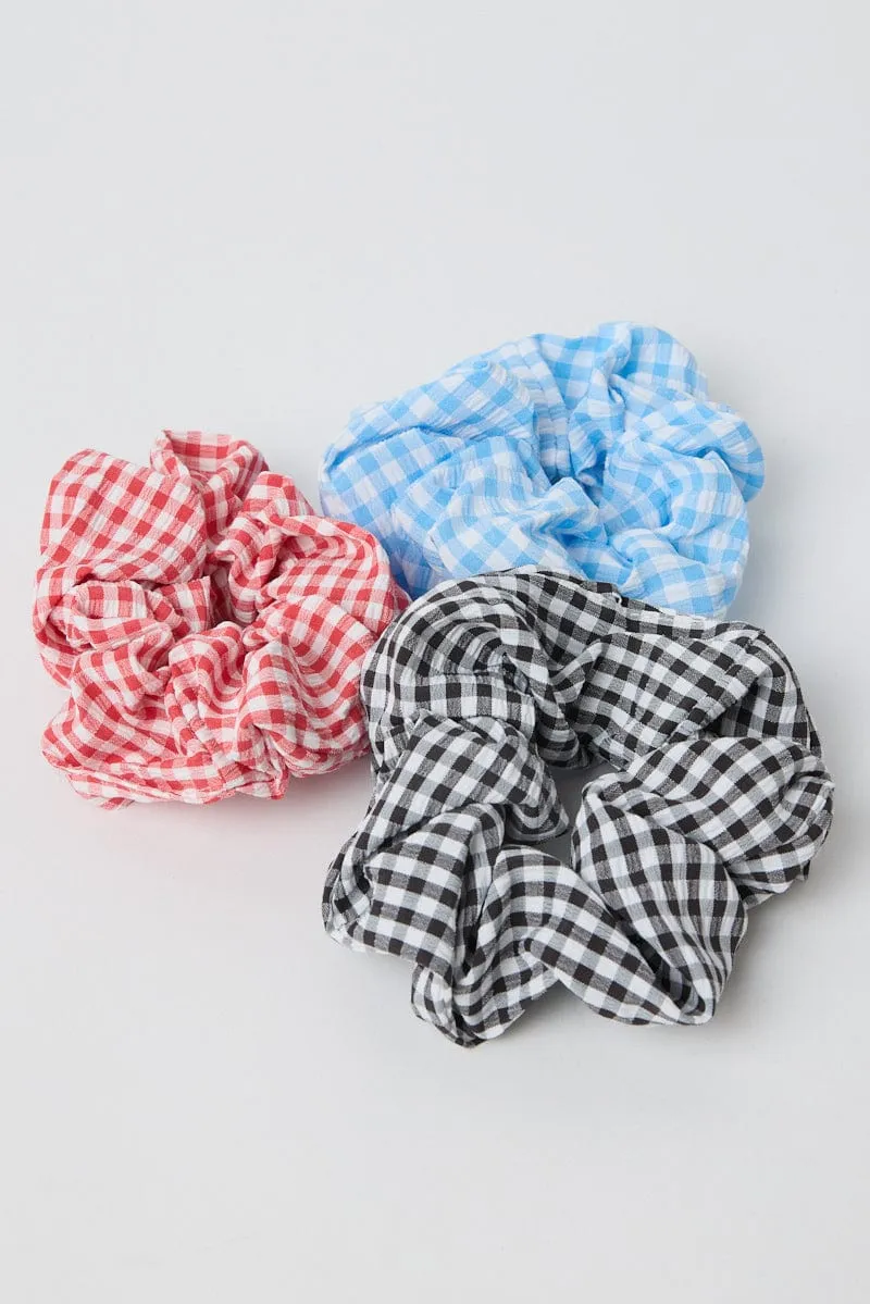 Multi Check 3 Pack Gingham Scrunchies