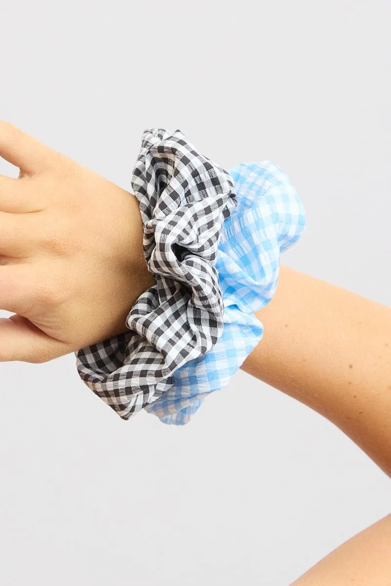 Multi Check 3 Pack Gingham Scrunchies
