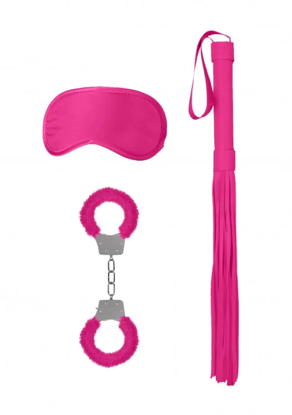 OUCH! Introductory Bondage Kit #1 BDSM Mask Cuffs Flogger Set Hot Pink Sex Toy