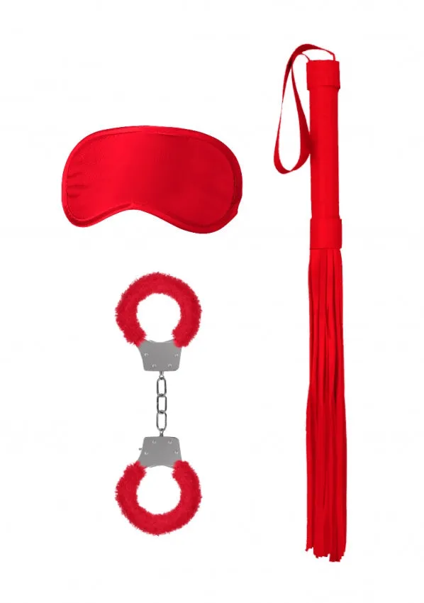 OUCH! Introductory Bondage Kit #1 BDSM Mask Cuffs Flogger Set Red Sex Toy
