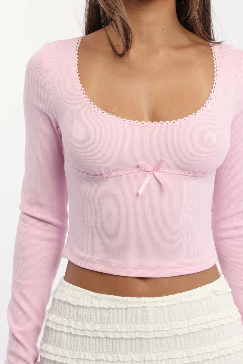 Pink Top Short Sleeve Scoop Neck Long Sleeve