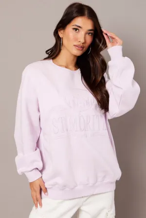 Purple Graphic Sweater Long Sleeve
