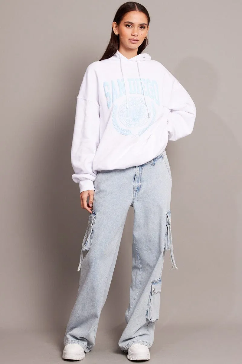 White Graphic Hoodie Sweater Long Sleeve