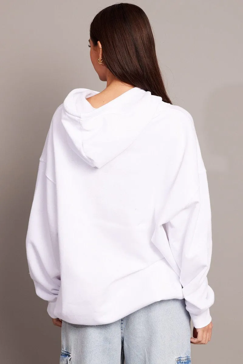 White Graphic Hoodie Sweater Long Sleeve