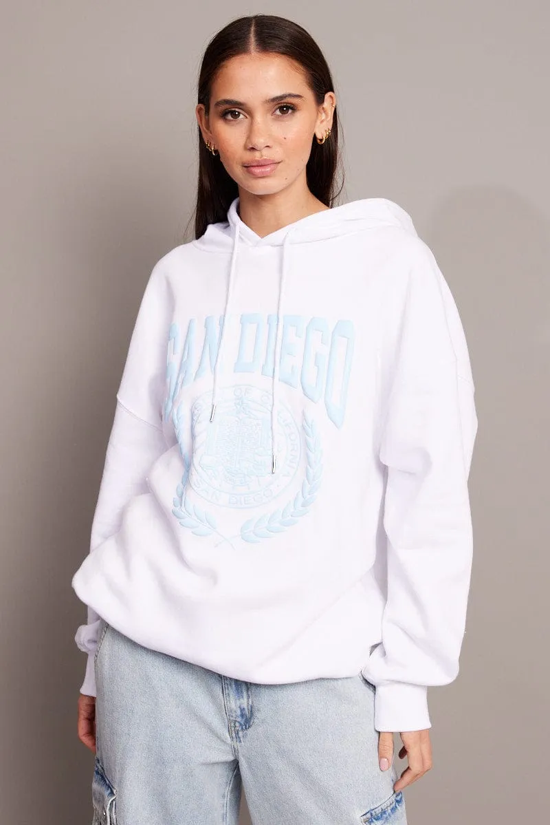 White Graphic Hoodie Sweater Long Sleeve