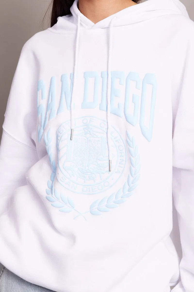 White Graphic Hoodie Sweater Long Sleeve