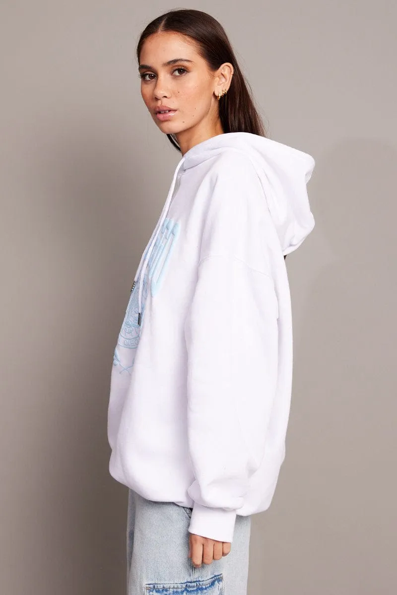 White Graphic Hoodie Sweater Long Sleeve